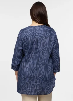 Blusa Fit Regular con scollo rotondo in puro lino donna curvy