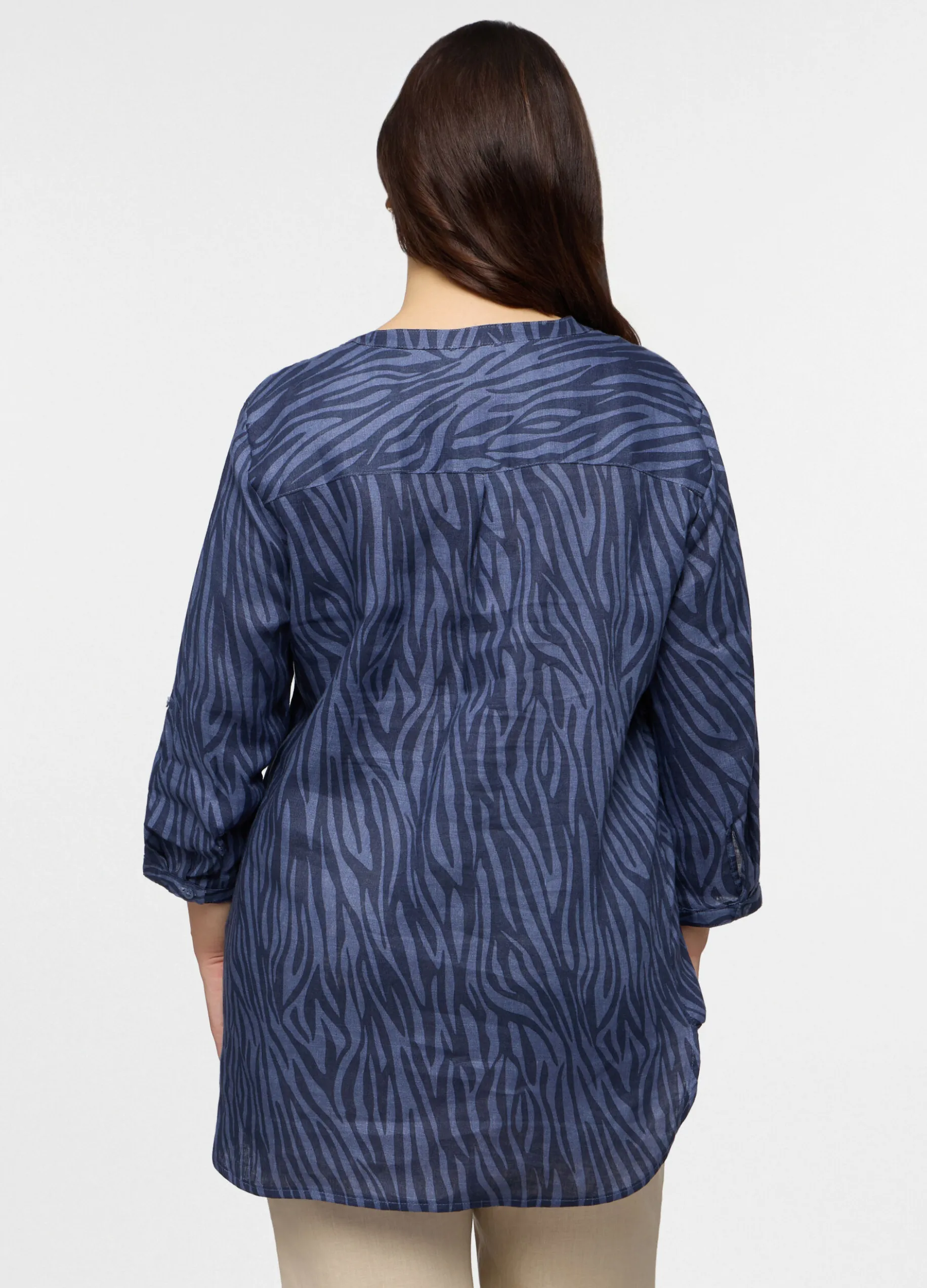 Blusa Fit Regular con scollo rotondo in puro lino donna curvy
