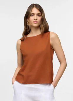 Blusa fit regular girocollo misto lino donna