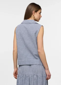 Blusa fit regular smanicata in puro cotone seersucker donna