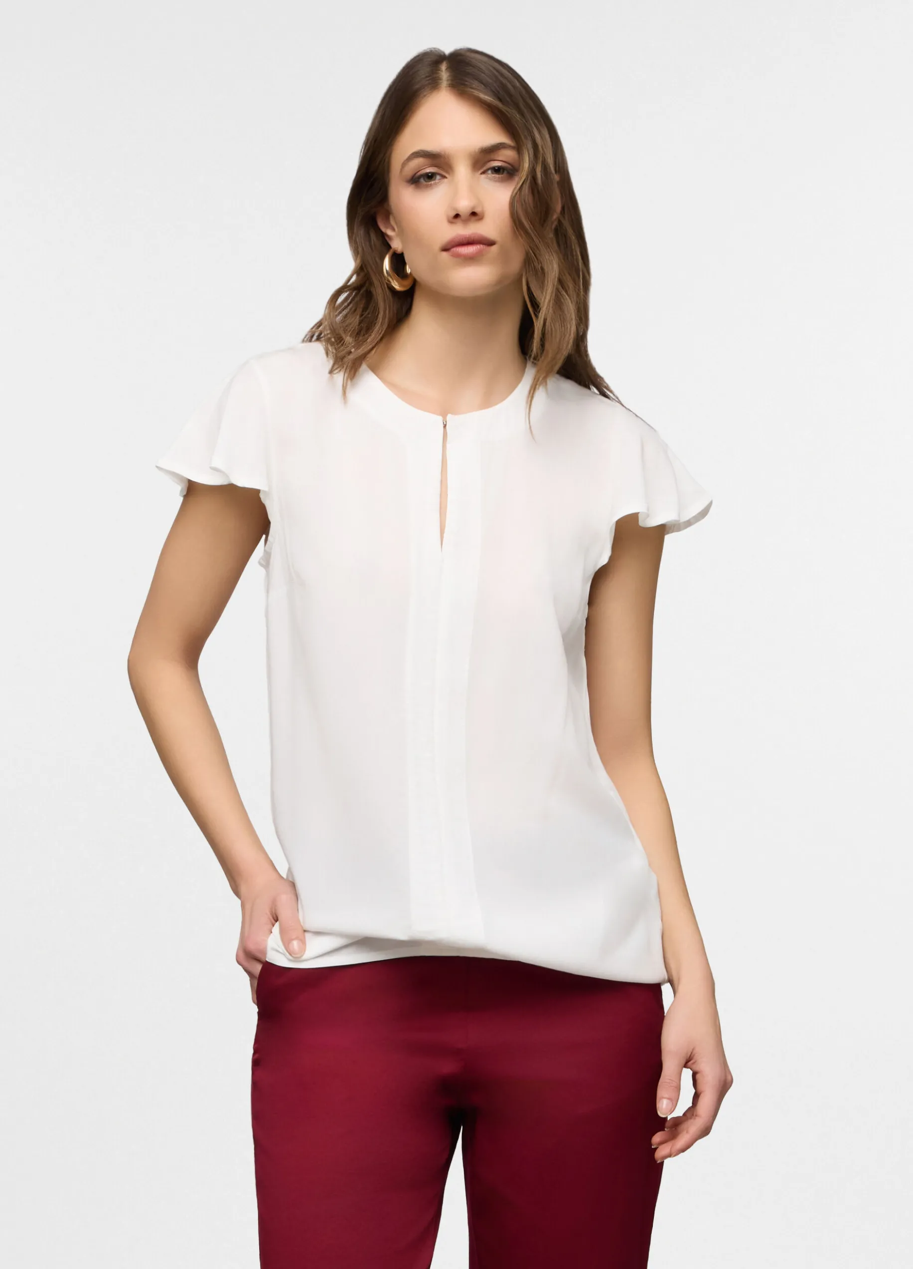 Blusa girocollo Fit Regular in pura viscosa donna