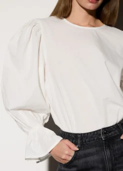 Blusa girocollo in popeline donna