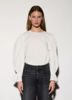 Blusa girocollo in popeline donna