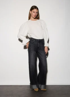 Blusa girocollo in popeline donna