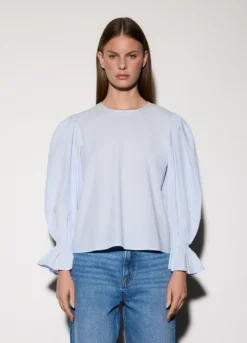 Blusa girocollo in popeline donna