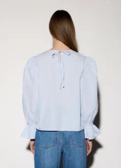 Blusa girocollo in popeline donna