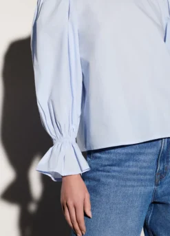 Blusa girocollo in popeline donna