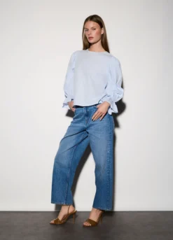 Blusa girocollo in popeline donna