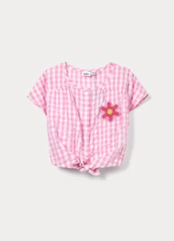 Blusa in misto cotone seersucker bambina
