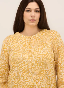 Blusa in puro lino con stampa donna curvy
