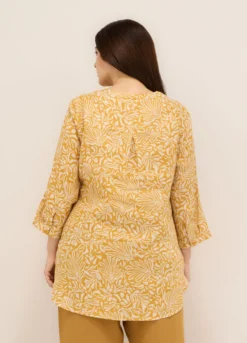 Blusa in puro lino con stampa donna curvy