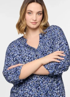 Blusa regular fit con scollo a V in pura viscosa donna curvy