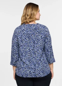 Blusa regular fit con scollo a V in pura viscosa donna curvy