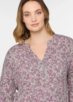Blusa regular fit con scollo a V in pura viscosa donna curvy