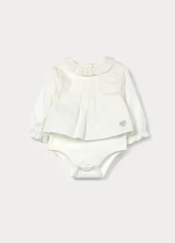 Body con blusa in popeline di puro cotone neonata