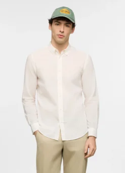Camica regular fit con colletto button down in voile di cotone