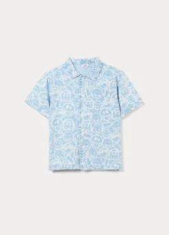 Camicia fit regular con colletto alla francese in denim di puro cotone bambino