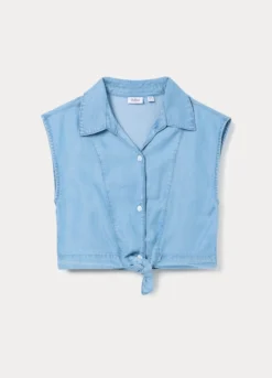 Camicia fit regular con colletto reverse in pura lyocell ragazza