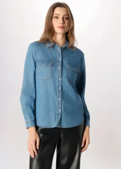Camicia in denim di puro cotone donna