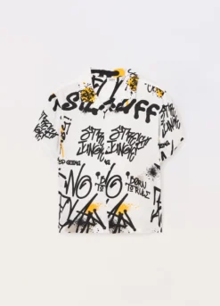 Camicia in pura viscosa con stampa ragazzo