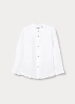 Camicia regular fit con colletto alla coreana misto lino bambino