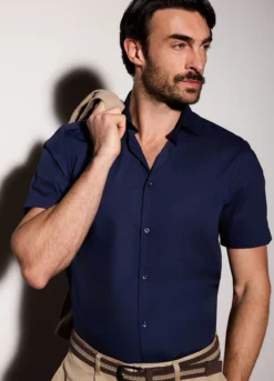 Camicia a manica corta in misto cotone uomo