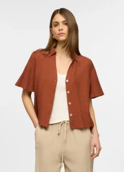 Camicia a maniche corte con colletto classico in misto viscosa donna
