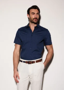 Camicia a maniche corte con micromotivo uomo