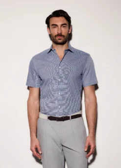 Camicia a maniche corte con micromotivo uomo