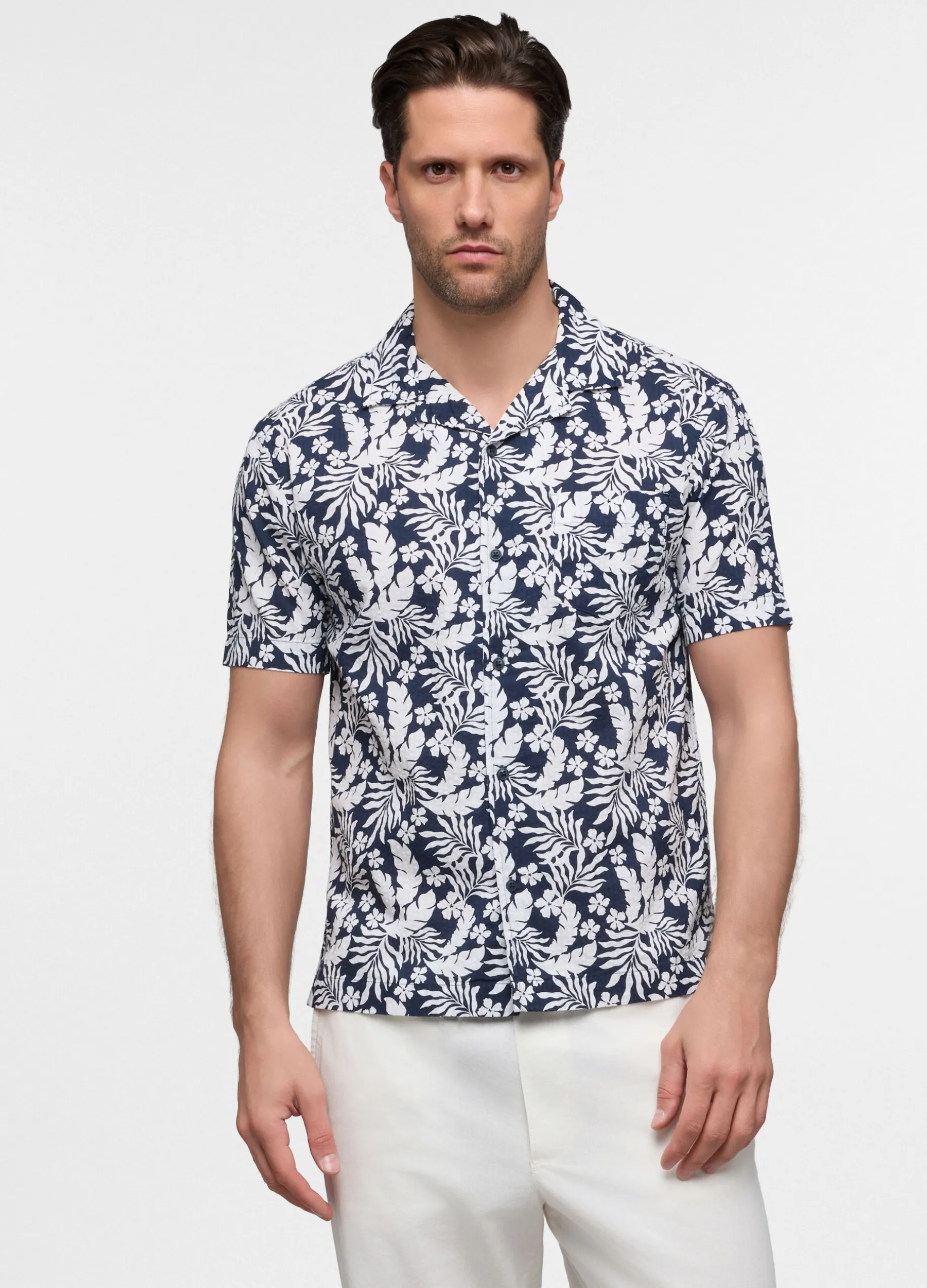 Camicia a maniche corte in seersucker stampato uomo