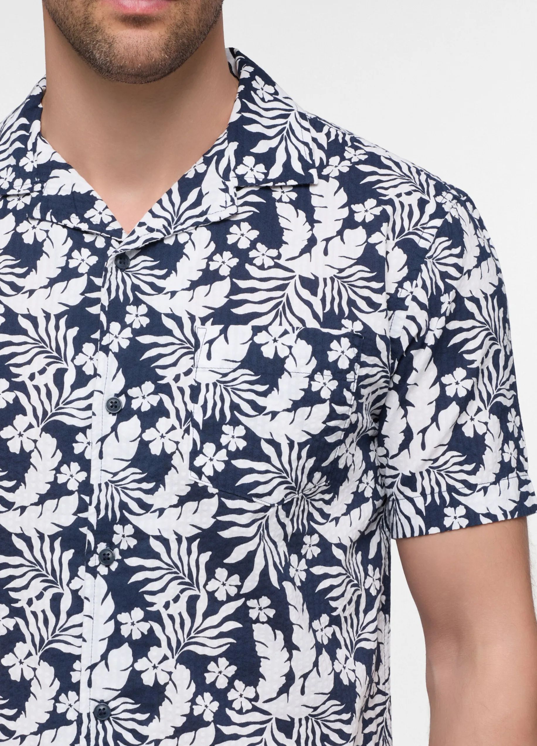Camicia a maniche corte in seersucker stampato uomo