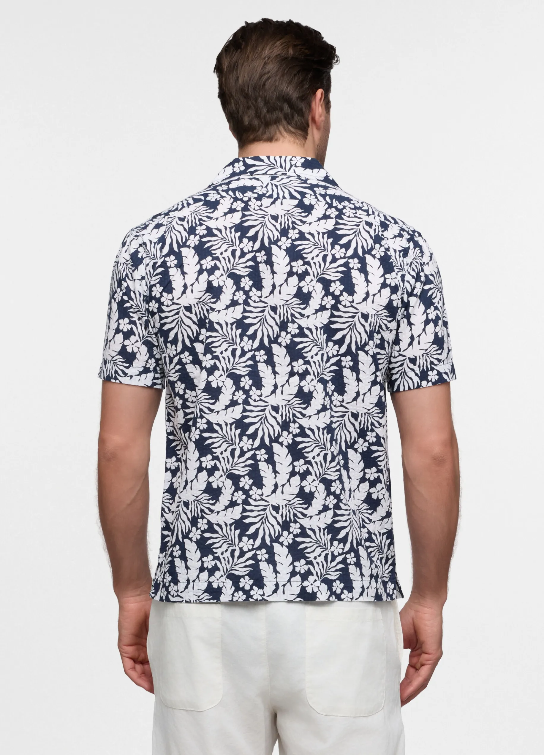 Camicia a maniche corte in seersucker stampato uomo