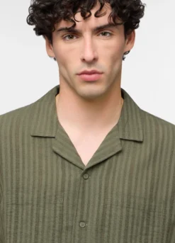 Camicia bowling a maniche corte in cotone e lino uomo