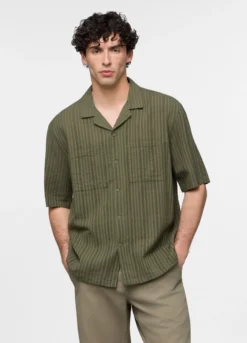 Camicia bowling a maniche corte in cotone e lino uomo