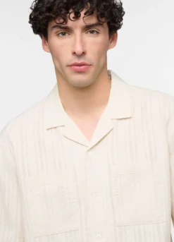 Camicia bowling a maniche corte in cotone e lino uomo