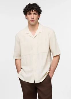 Camicia bowling a maniche corte in cotone e lino uomo