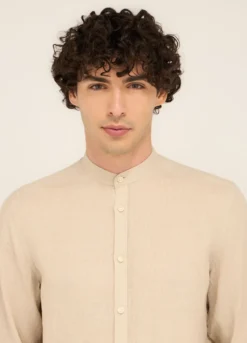 Camicia colletto coreano in puro lino uomo