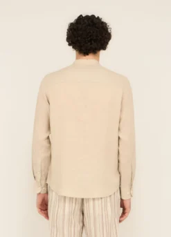 Camicia colletto coreano in puro lino uomo
