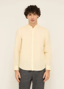 Camicia colletto coreano in puro lino uomo