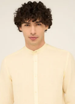 Camicia colletto coreano in puro lino uomo