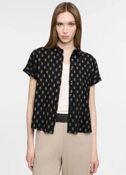 Camicia con colletto classico fit over in misto lino donna