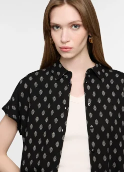 Camicia con colletto classico fit over in misto lino donna