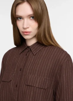 Camicia con fit over con collo classico in misto lino donna