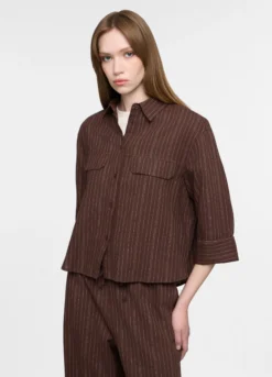 Camicia con fit over con collo classico in misto lino donna