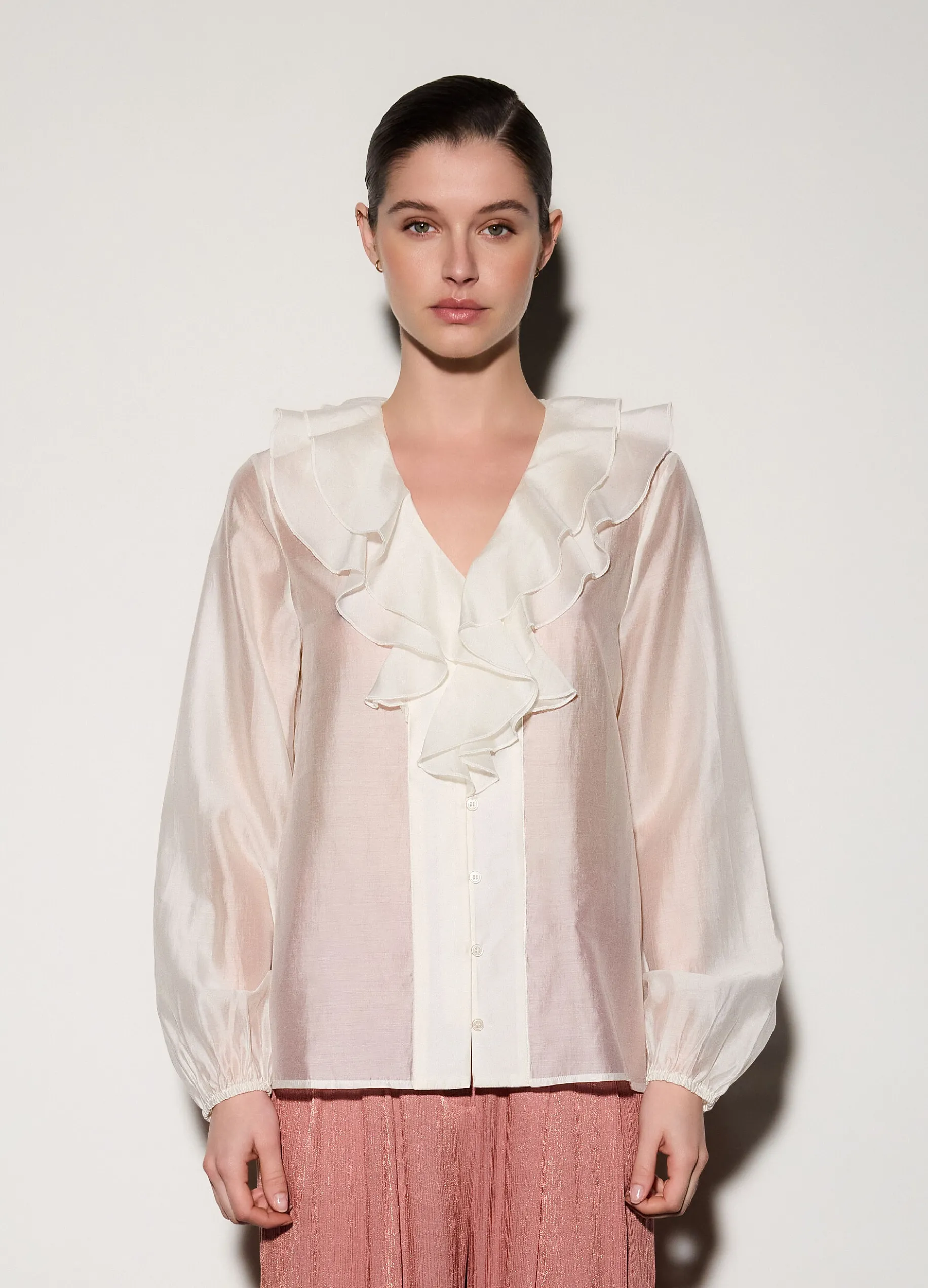 Camicia con scollo a V e rouches donna