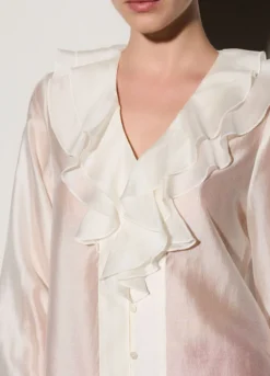 Camicia con scollo a V e rouches donna