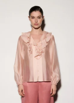 Camicia con scollo a V e rouches donna