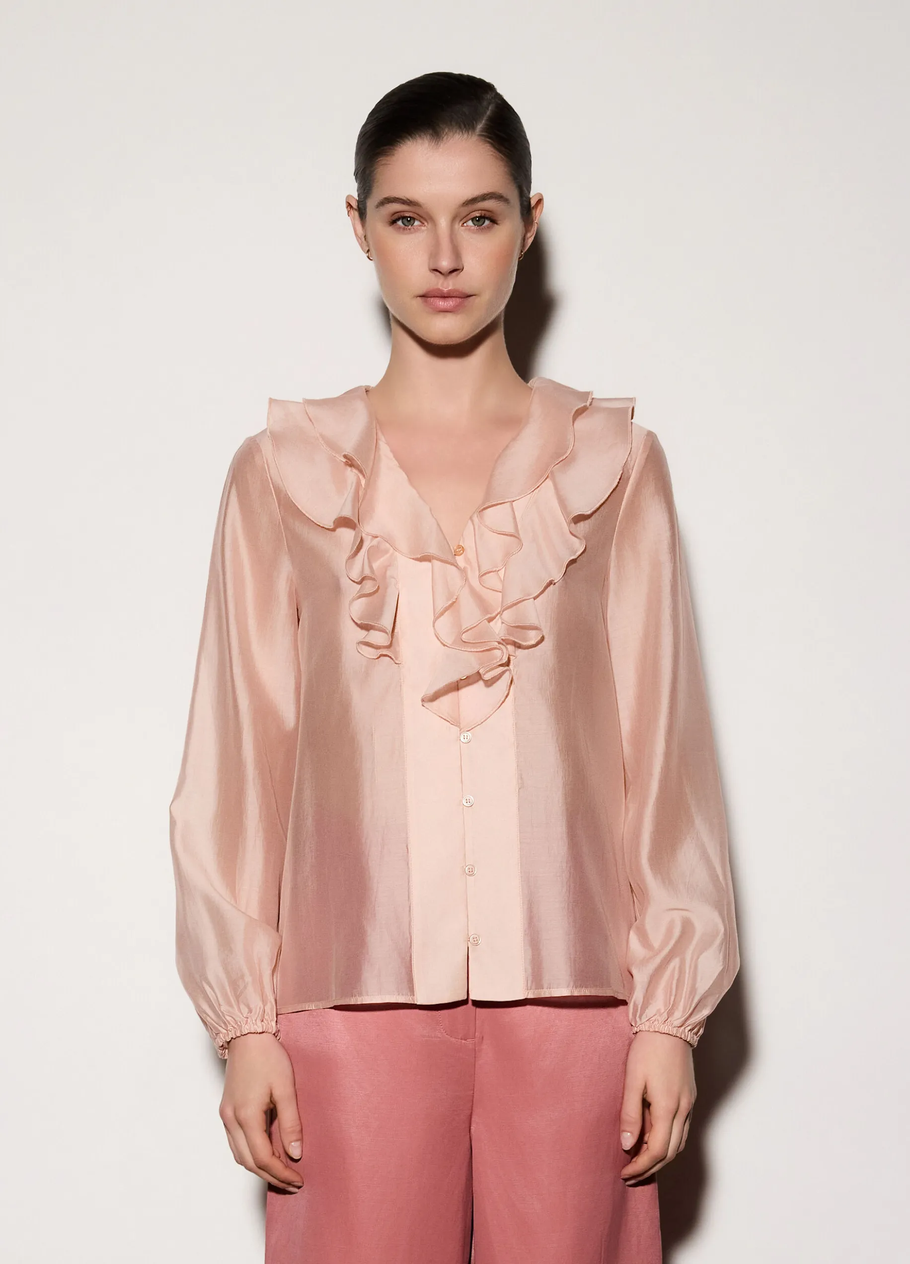Camicia con scollo a V e rouches donna