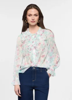 Camicia con volant in chiffon donna