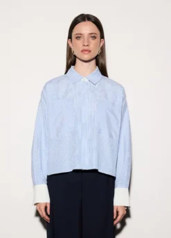 Camicia cropped over fit con collo alla francese donna